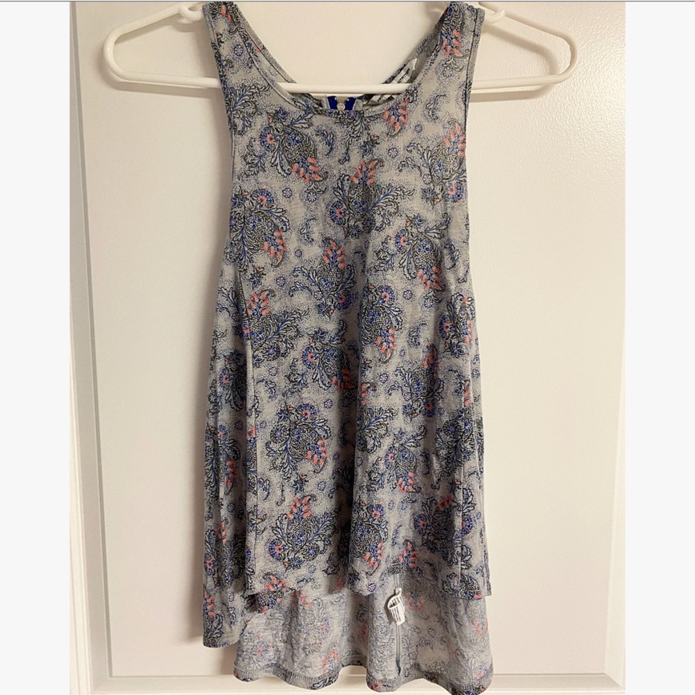 American Eagle Outfitters Gray Paisley Tank Top with Blue and Pink Accents